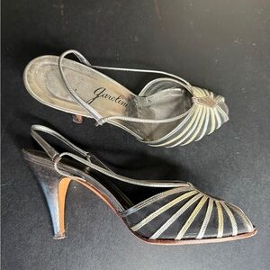 Vintage Garolini Metallic Silver Gold Pewter Strappy Slingback Italian Heels 6